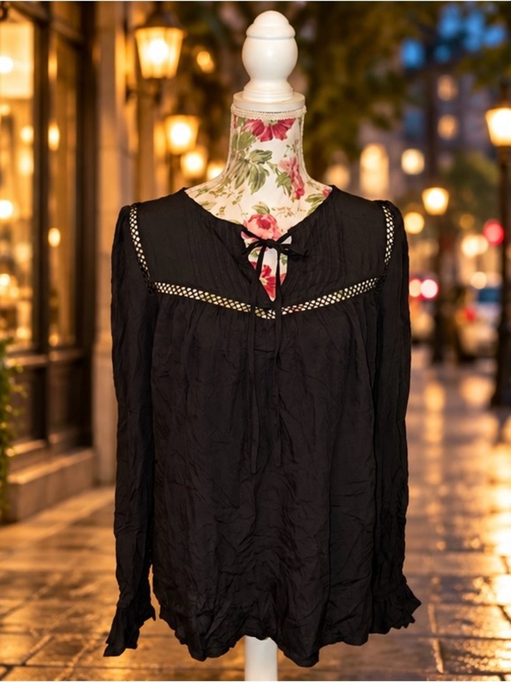 NWT CUPSHE Black Mesh-Trim Tie-Front Cover-Up Dress, Size M